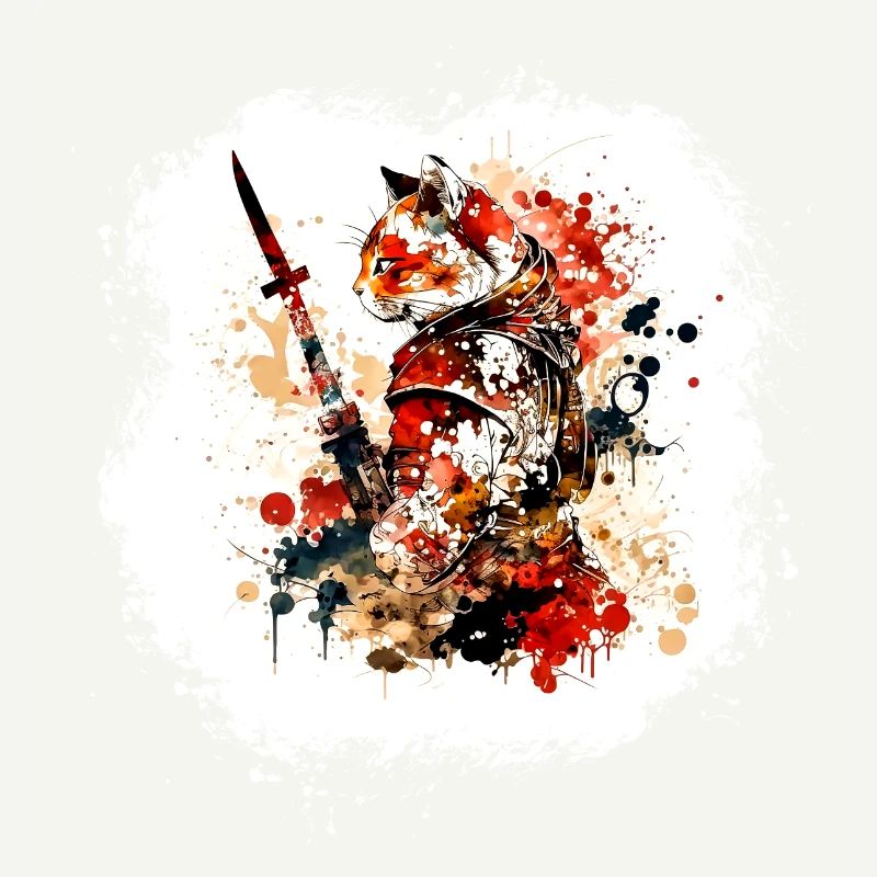 Samurai Katze Rot Schwarz