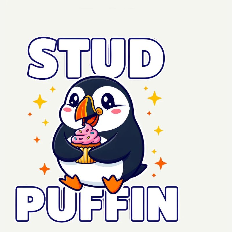 Jeu de mots avec Stud Puffin Cute Bird Cupcake