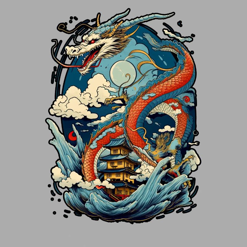 Chinesischer Drache Illustration auf einer flachen Farbe