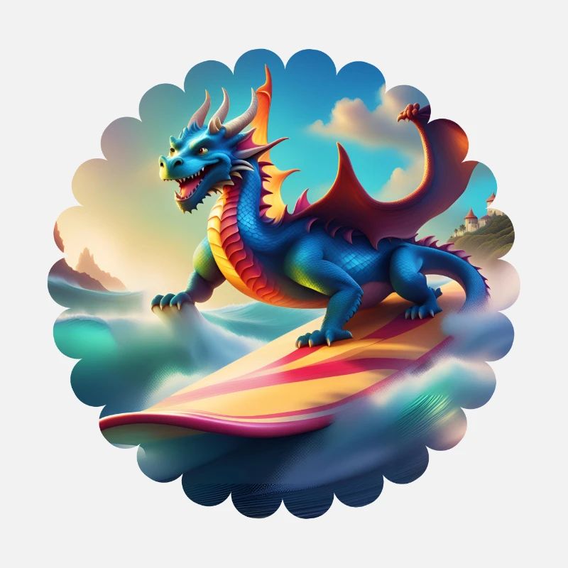 Un dragon comique faisant du surf