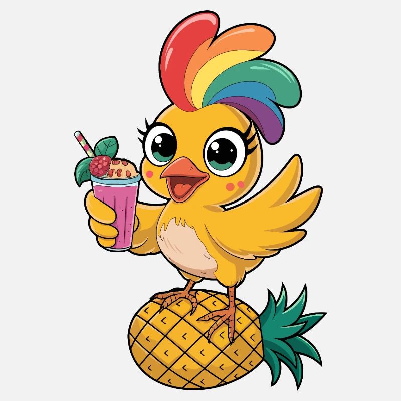 Süßes tropisches Huhn mit Regenbogenfedern