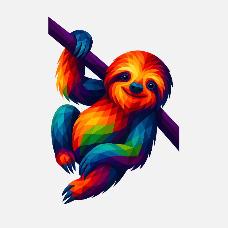 WPAP Stil Polygon Tiere - Faultier hängt am Ast