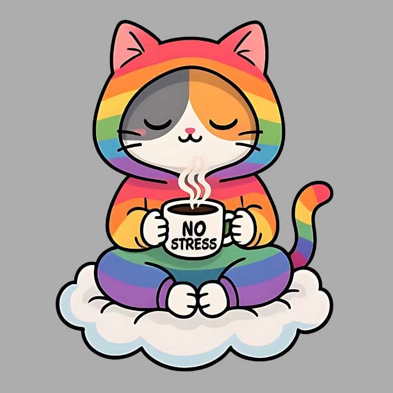 Rainbow Cat on a Cloud