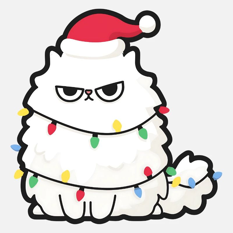 Grimmige Weihnachtskatze mit Lichtern