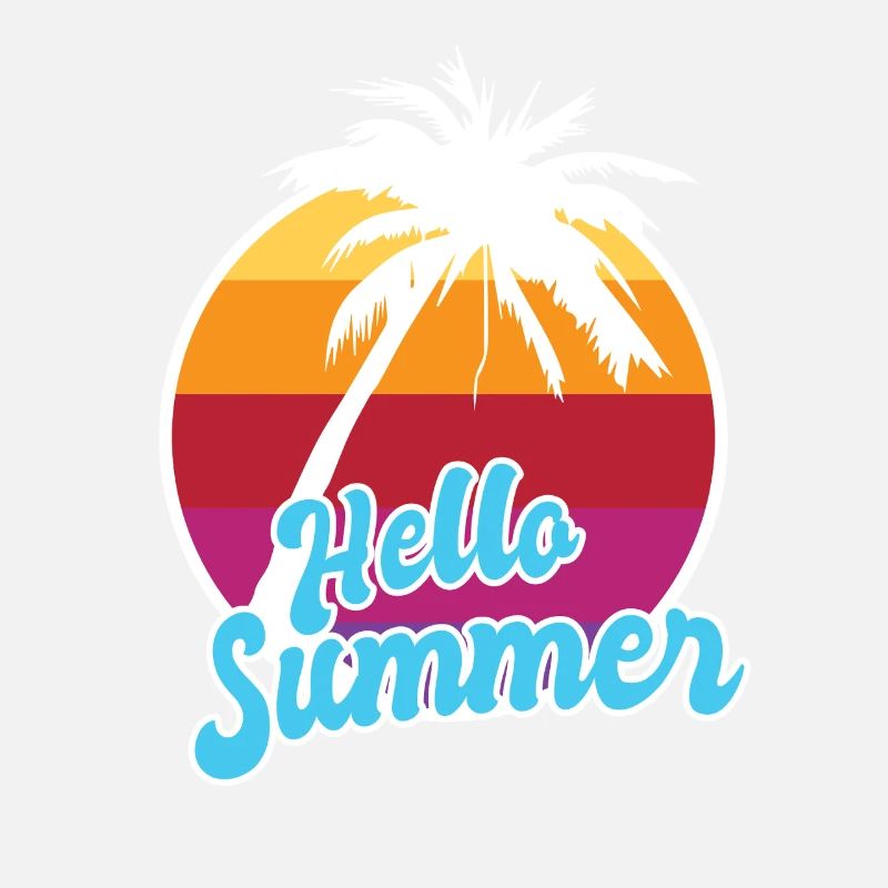 Hello Summer Retro Sunset Palm Art