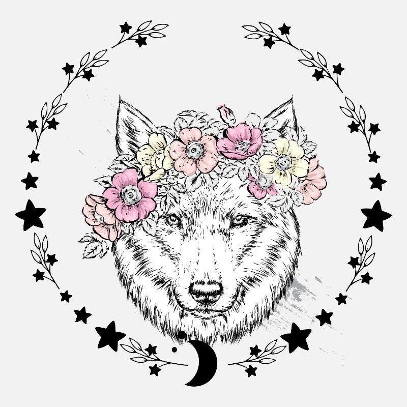 Wolf Flower Crown Drawing
