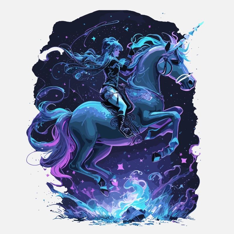 Mystisches Einhorn mit Reiterin