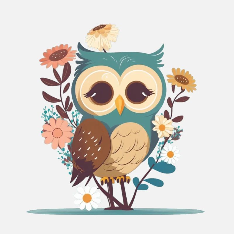 Hibou mignon dans la forêt de fleurs 5