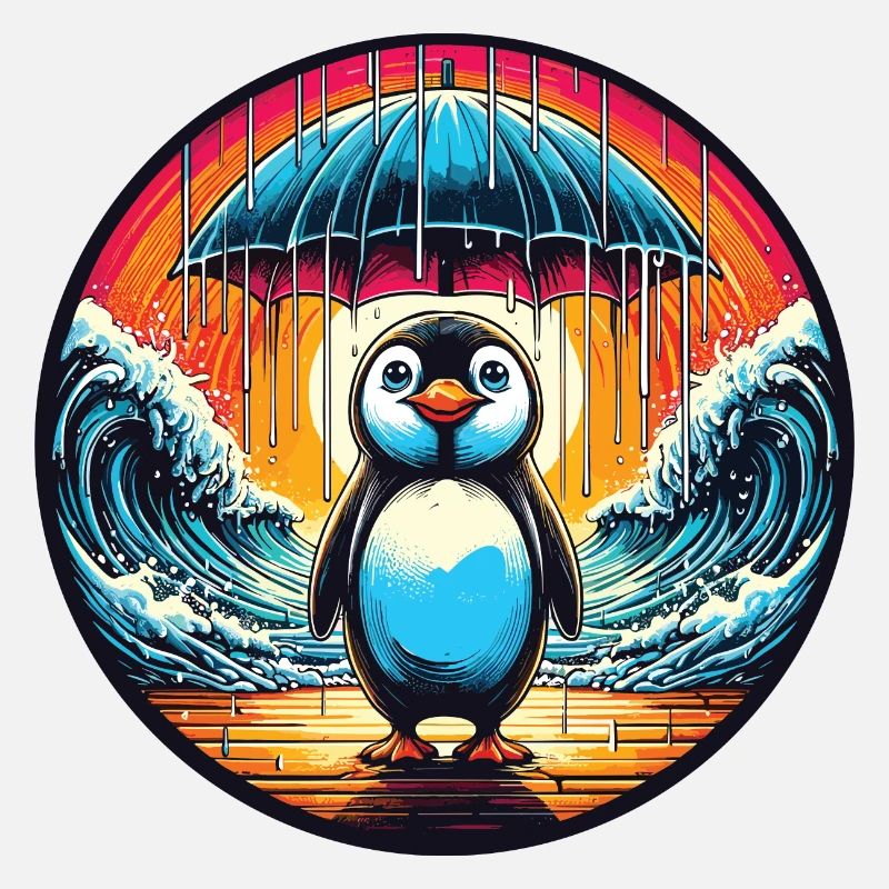 Moses Pinguin mit Regenschirm teilt das Meer