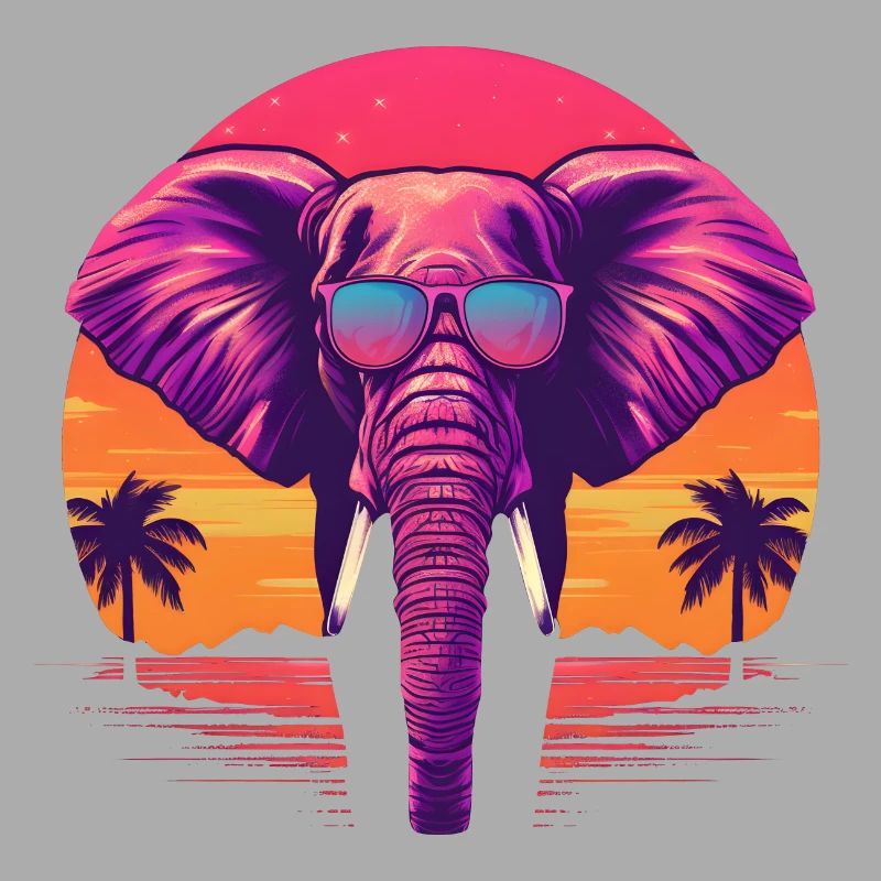 Synthwave Elephant Sunset