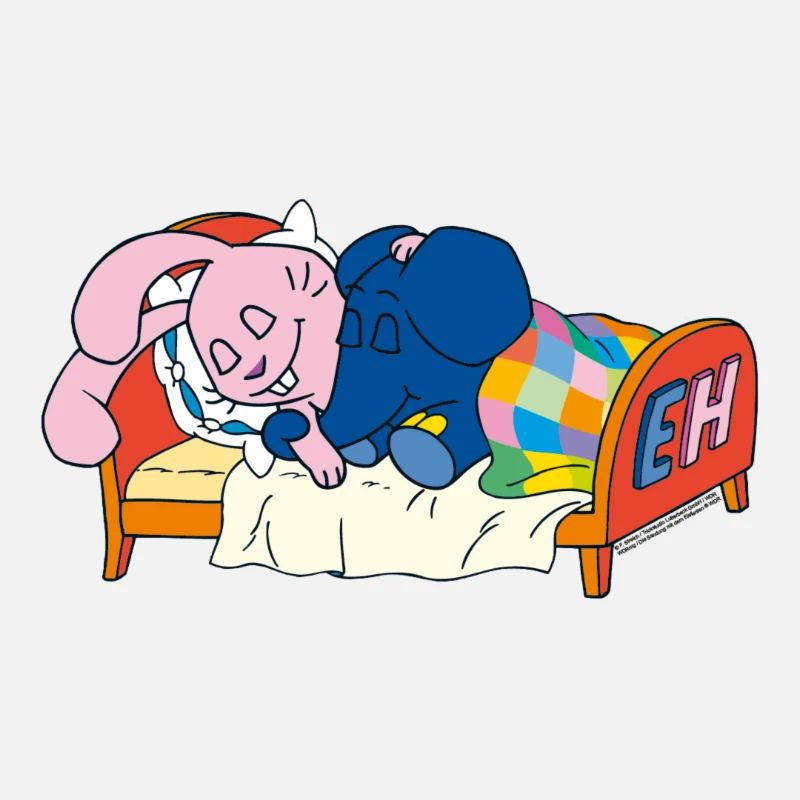 Éléphant et lapin dormant dans leur lit