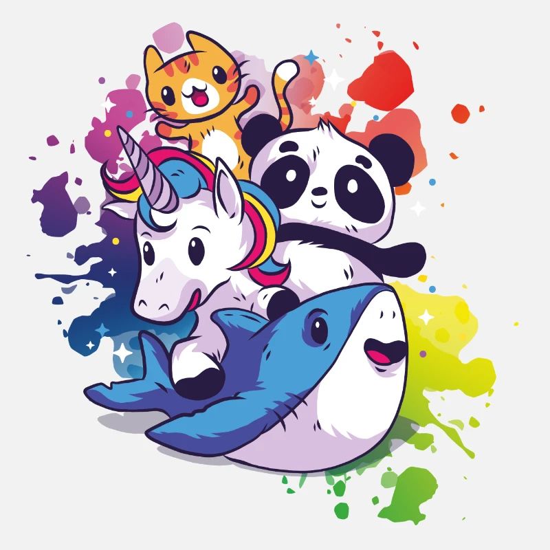 Animaux doux - panda, chat, licorne, requin