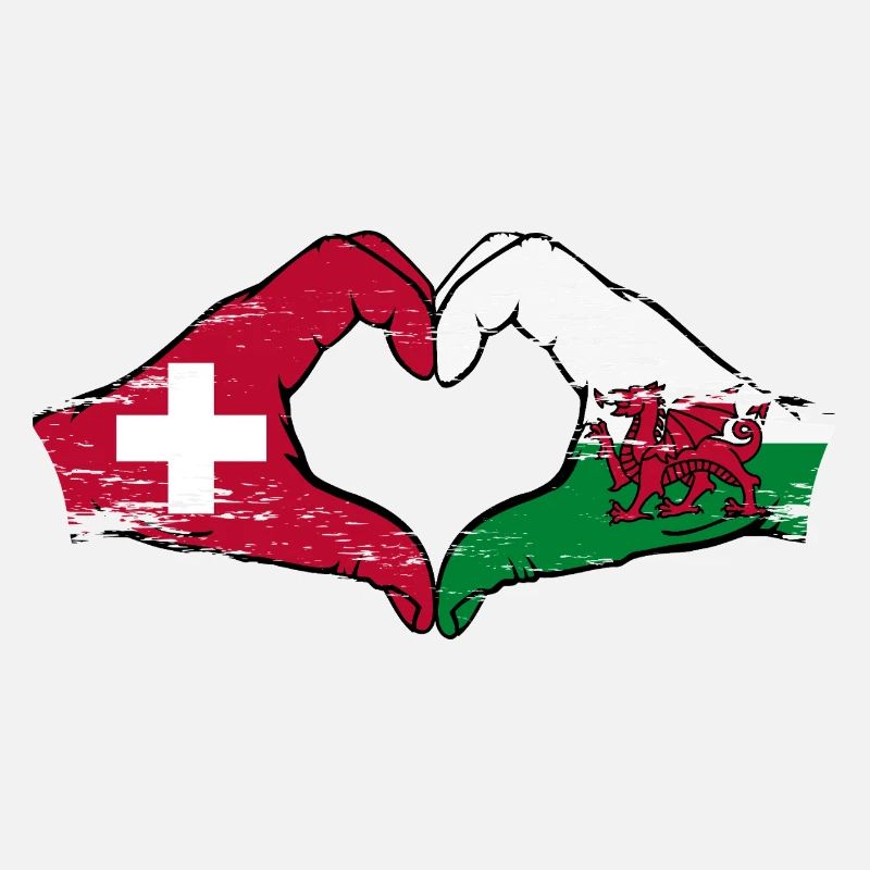 Suisse Pays de Galles Drapeau Mains Coeur Forme Utilisé