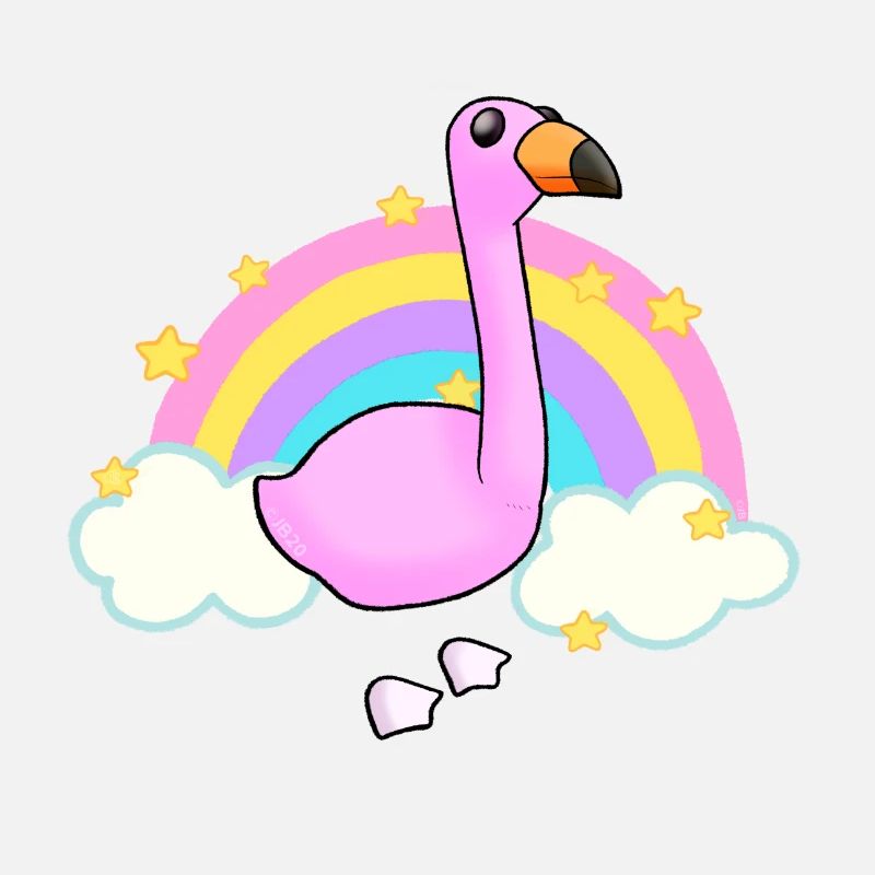 Flamingo and a rainbow cartoon