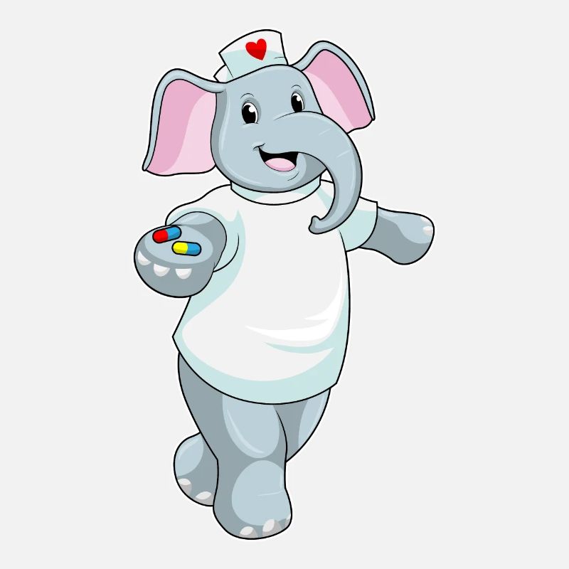 Elefant als Krankenschwester mit Medizin