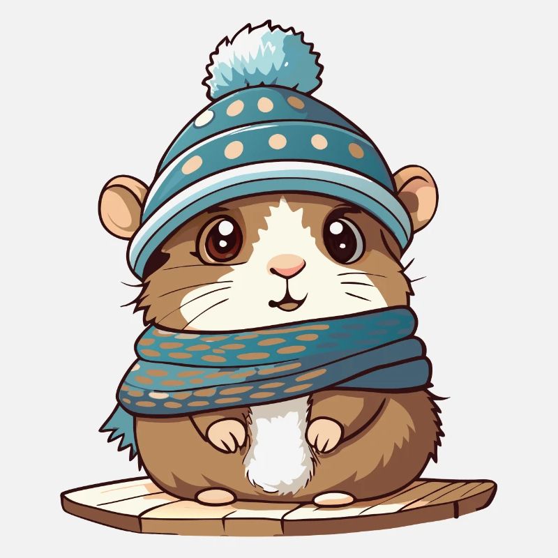 Mignon hamster avec écharpe et bonnet à pompon.