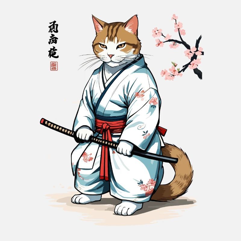 Katzen Samurai Retro Ukiyo-E Japan Kunst