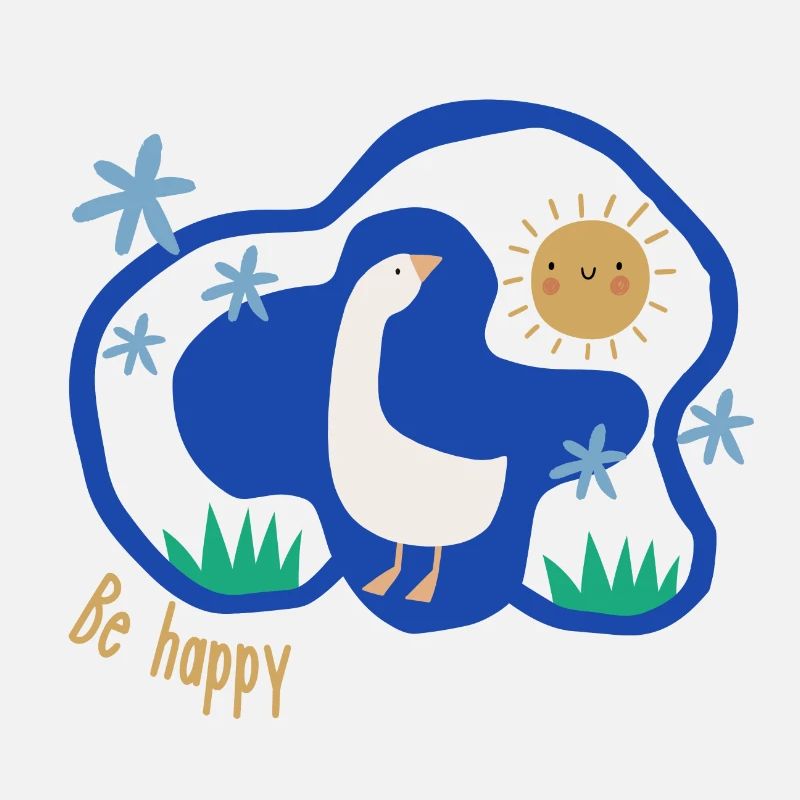 Be Happy | Goose with pond and sun | Boho
