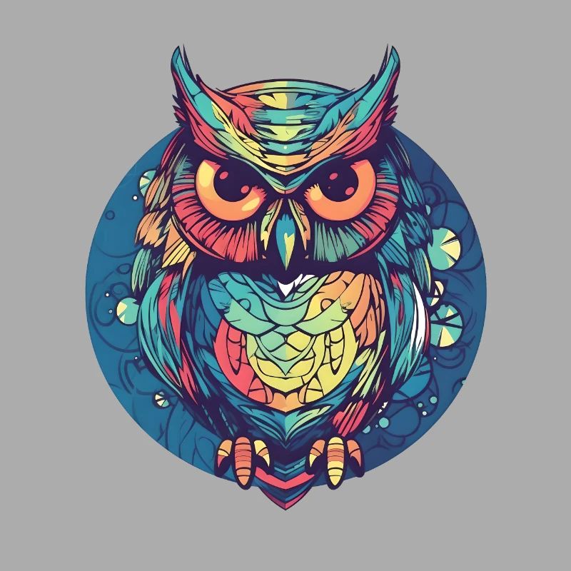 Eule als Ritter im Kreis, bunt, Boho, Comic