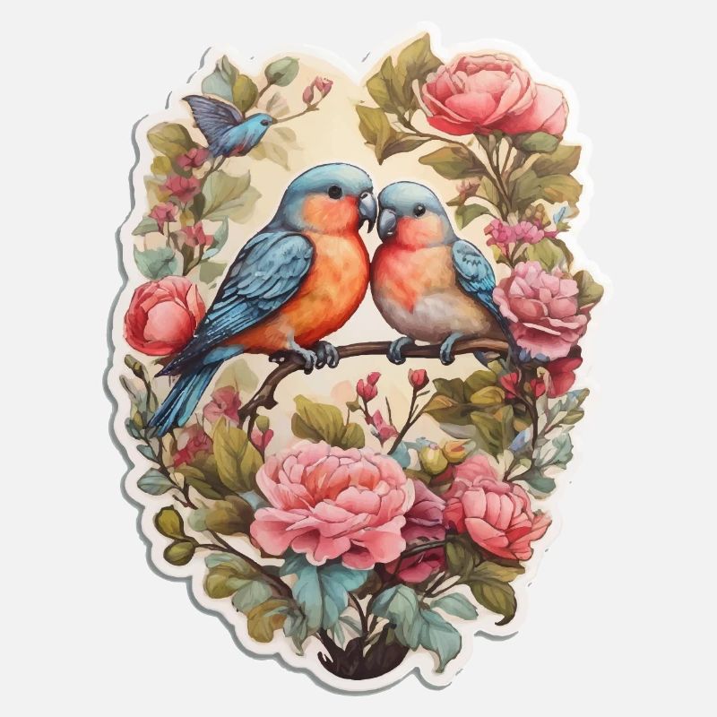 Two lovebirds sit on a heart-shaped ace
