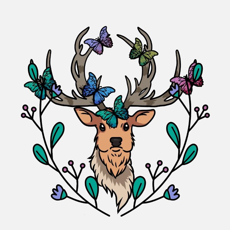Elch Hirsch Fantasy Schmetterlinge Hirschkopf