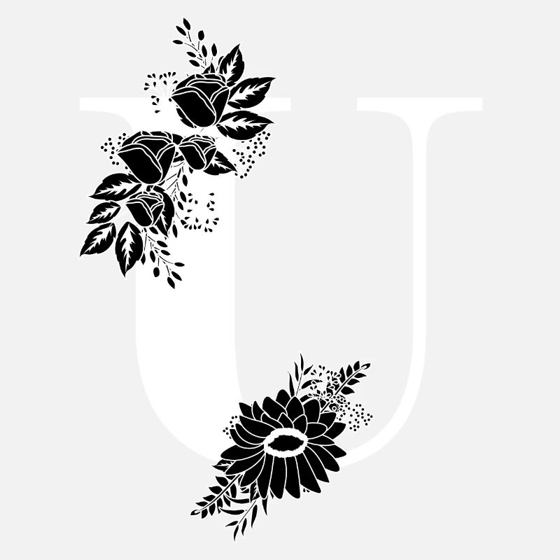 Schwarzer und weißer Blumen-U-Buchstabe