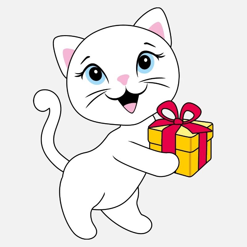 Chaton blanc mignon avec coffret cadeau