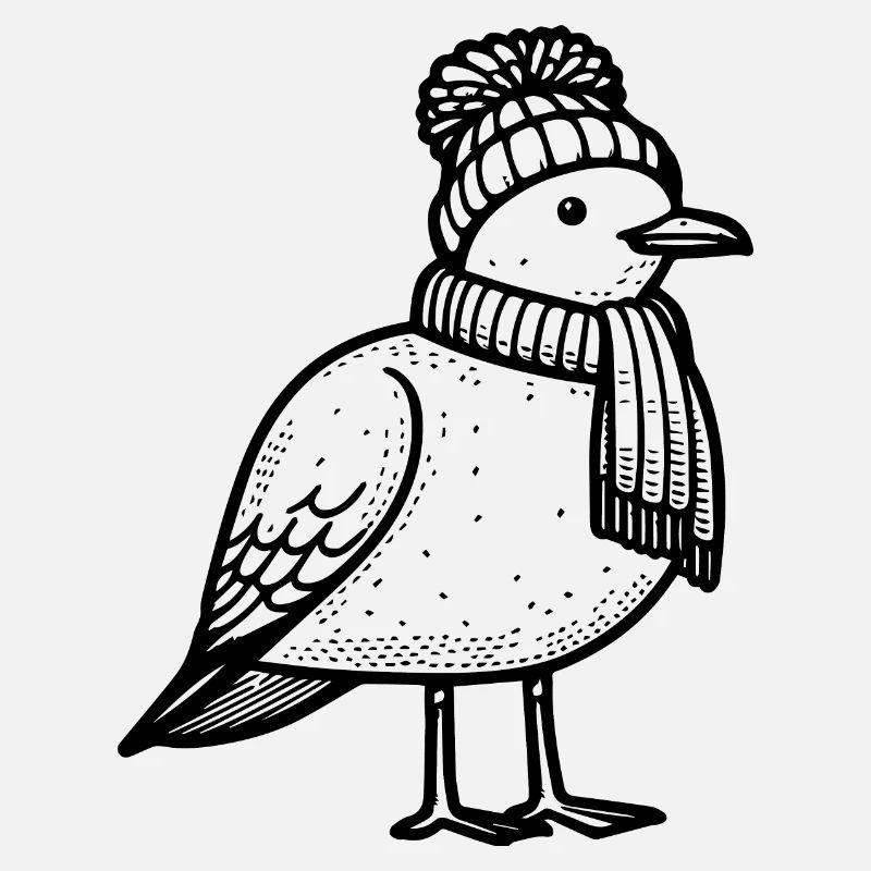 Mouette avec chapeau et écharpe