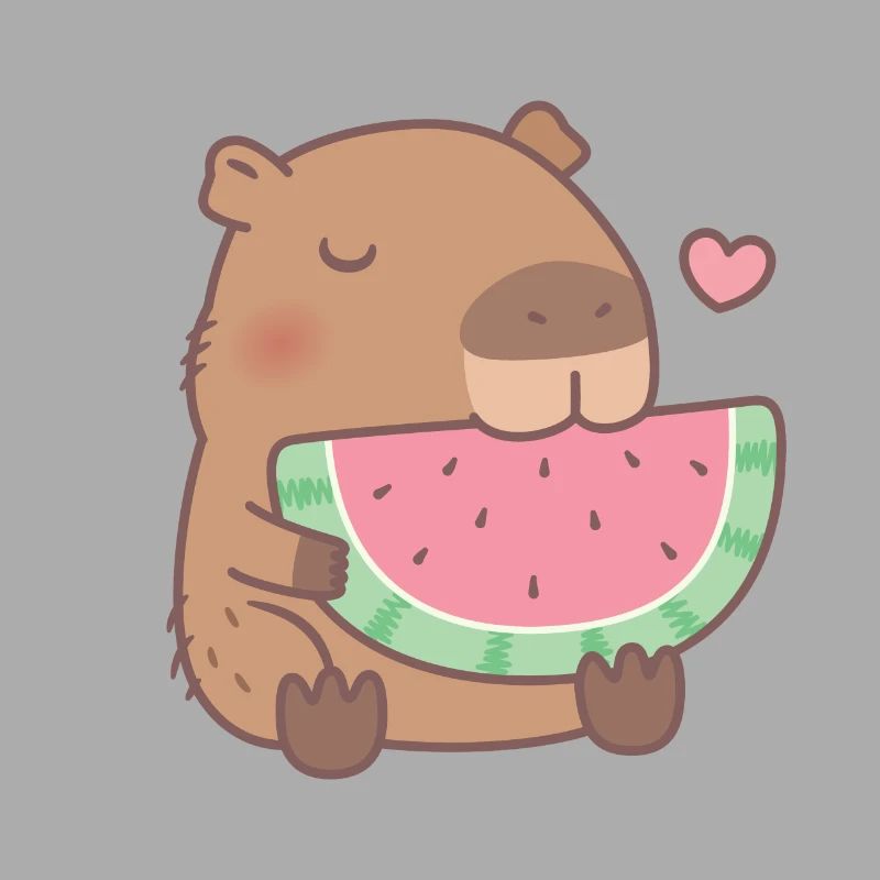 Mignon Capybara aime la pastèque