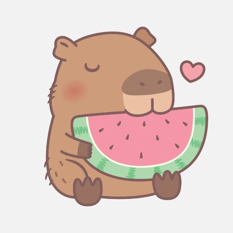 Mignon Capybara aime la pastèque