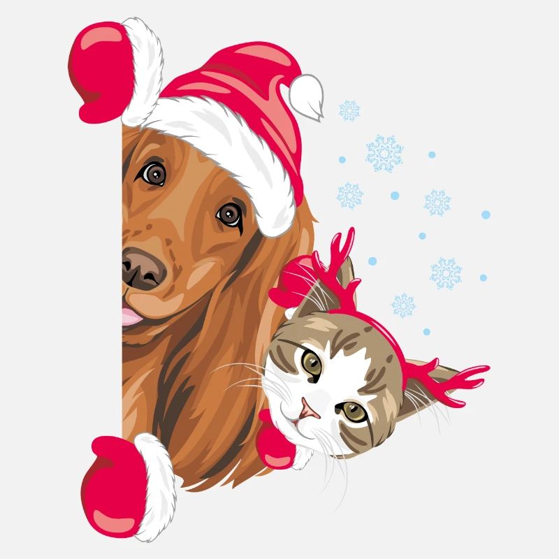Peeking Santa Cocker Spaniel chien et chat