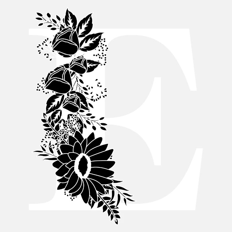 Lettre e floral noir et blanc