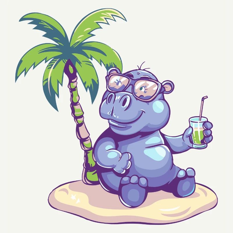 Nilpferd Sommer Strand Comic