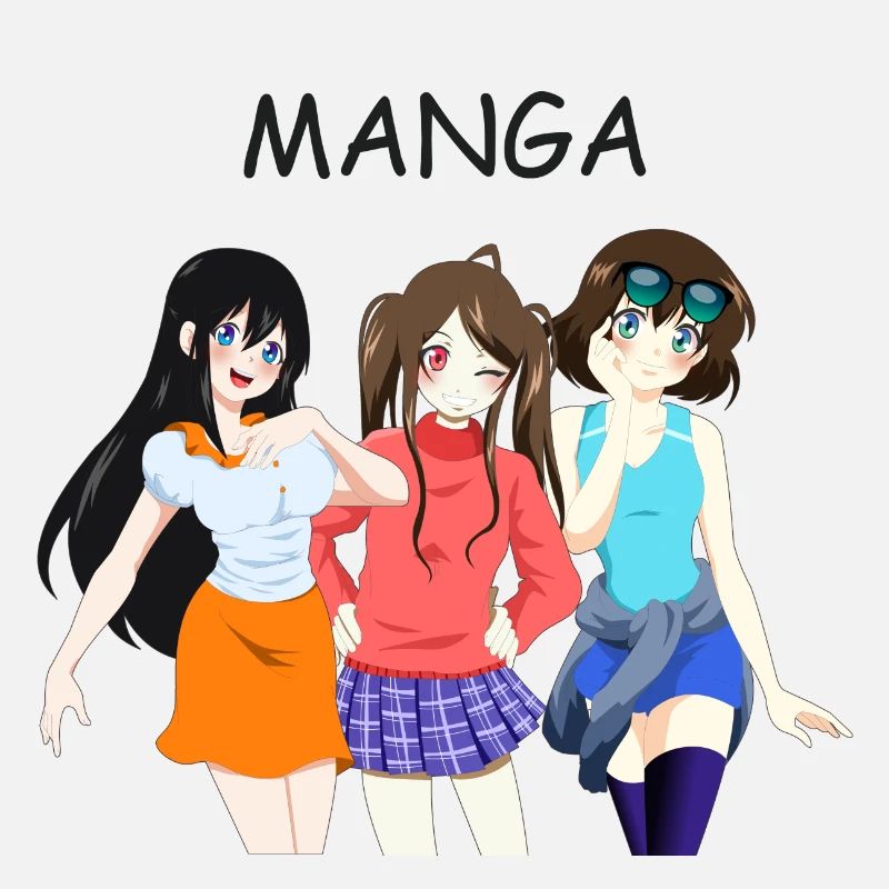 Anime Group 3 Filles, Texte "Manga"