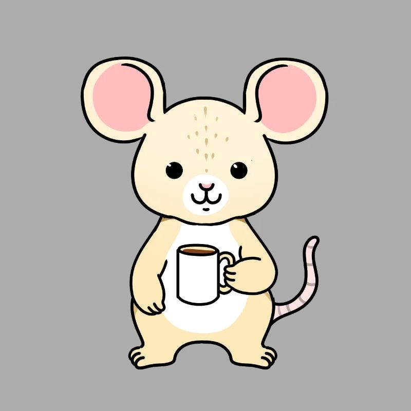 Mouse drinks coffee