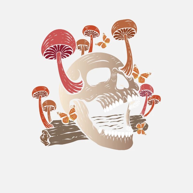 Mushroom Skull Butterfly Mycologist Goth