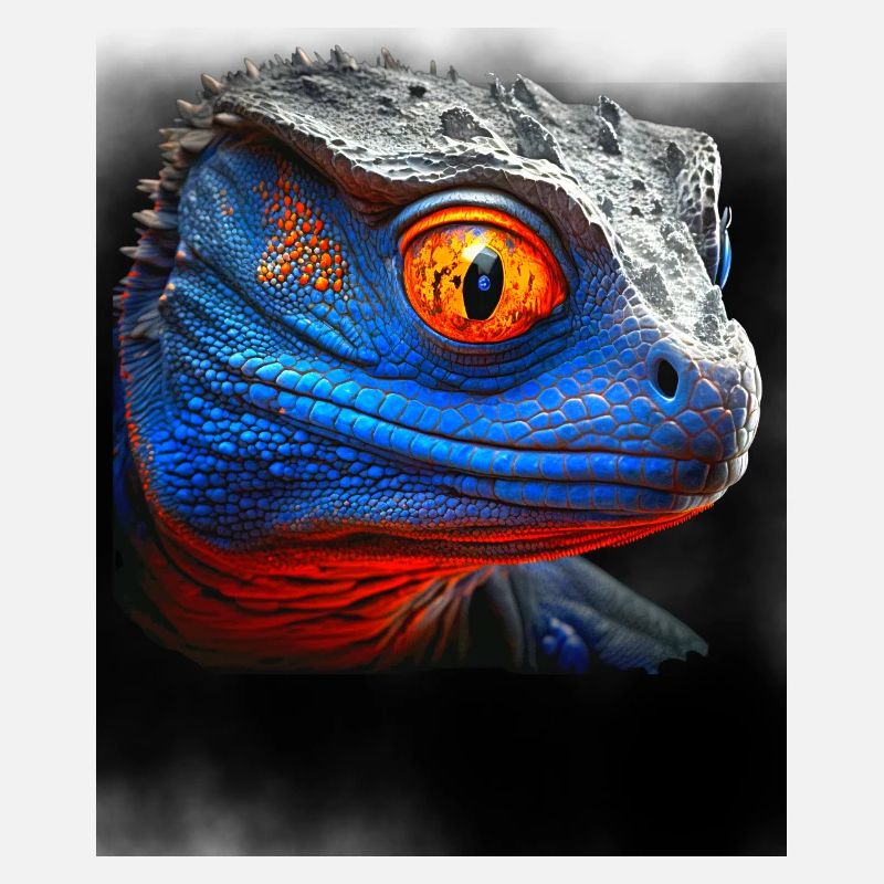 Blue and orange dinosaur lizard head