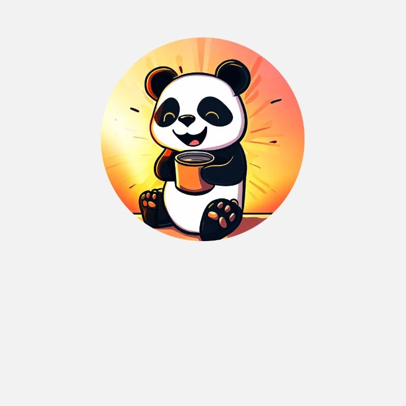 Süßer Panda sitzt und trinkt KAFFEE
