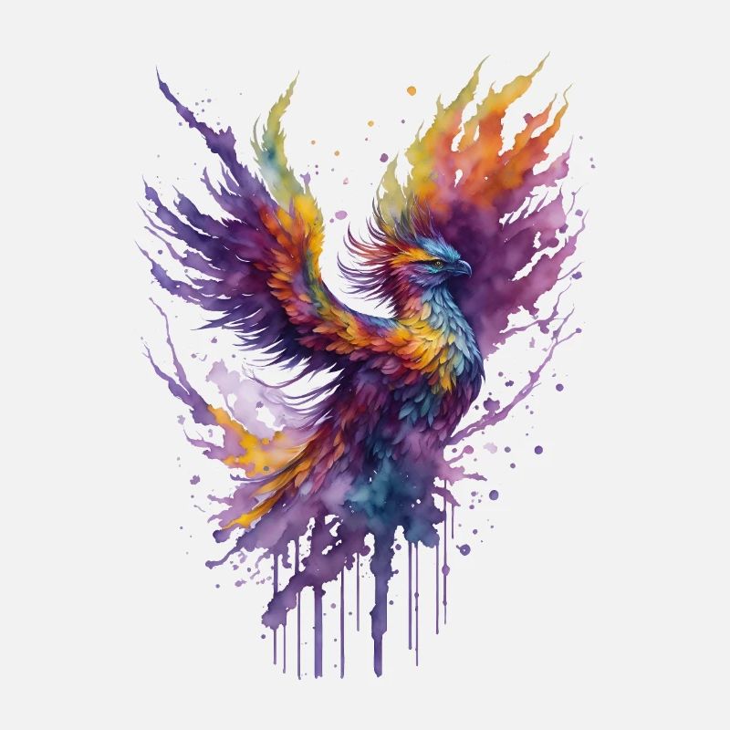 Mystique Feu Aquarelle Phoenix Oiseau