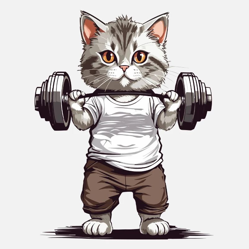 Drôle de chat de musculation avec conception d’haltères