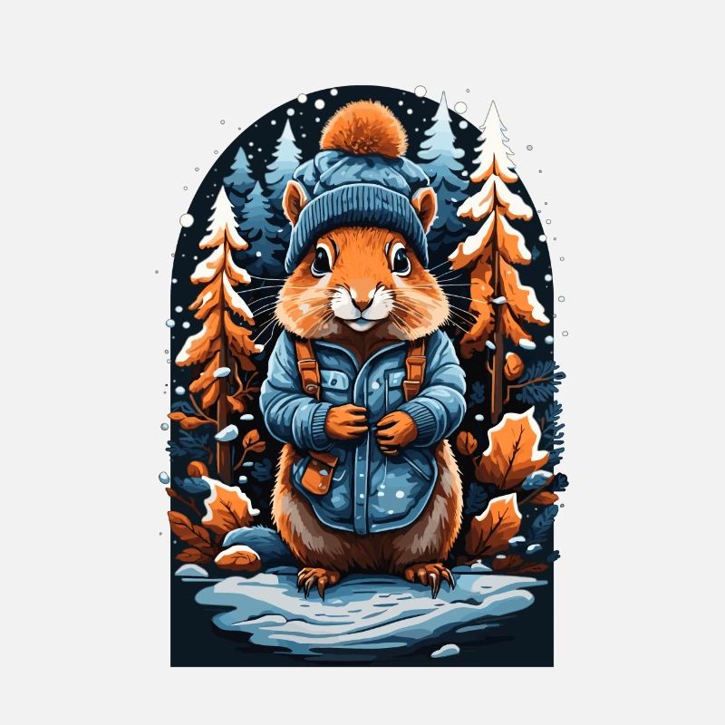 Squirrel with winter hat happy