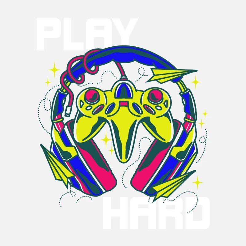 Play Hard Gamer Controller Neon Design