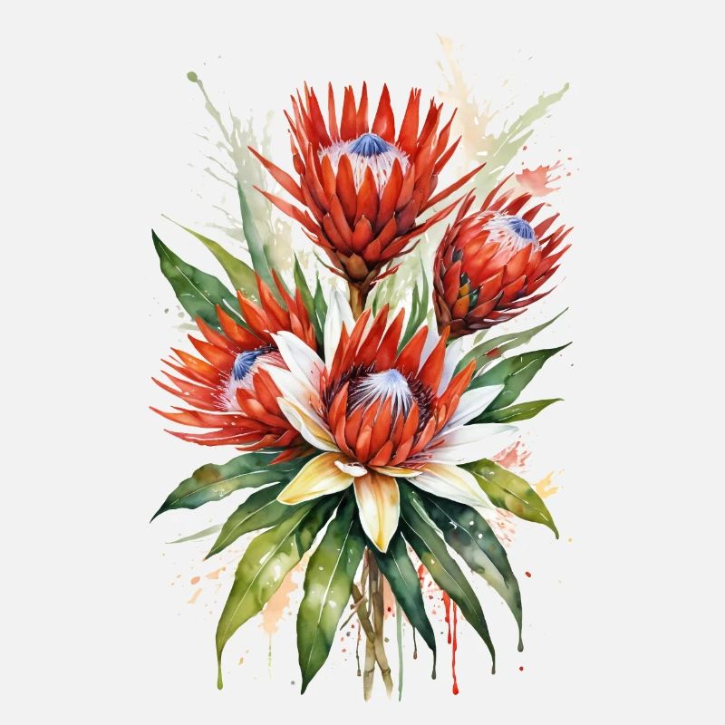 Fleurs de Protea Art de l’aquarelle | Botanique élégant