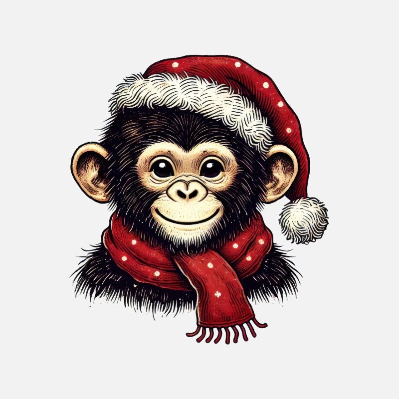 Chimpanzé de Noël avec chapeau et écharpe