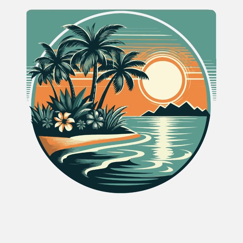 plage, palmier, coucher de soleil, vacances