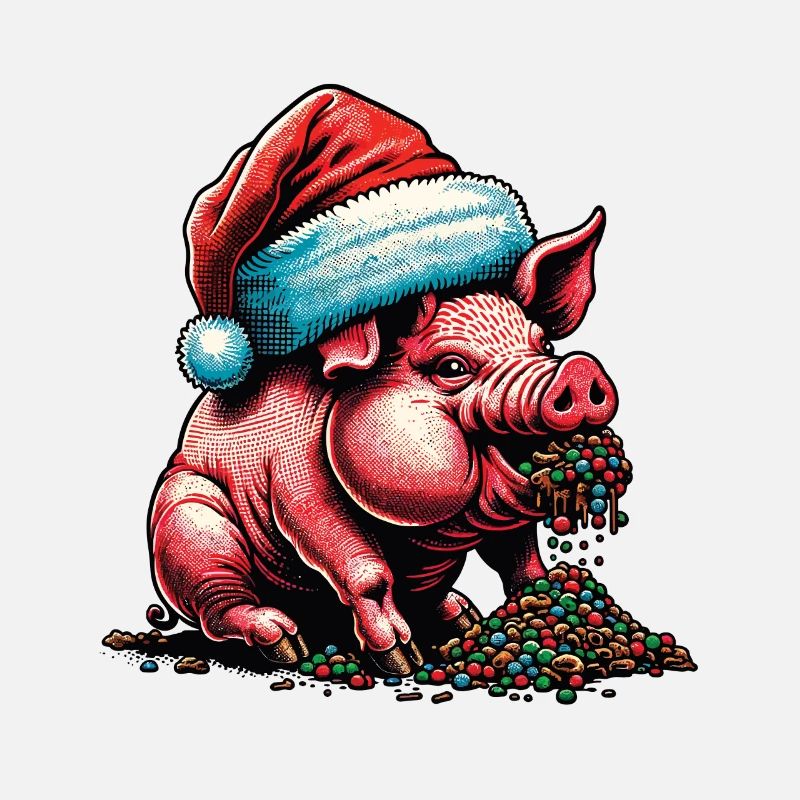 Cochon de Noël avec chapeau