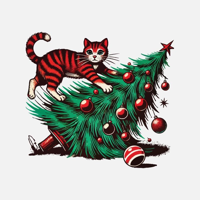 Drôle de chat Noël rétro vintage