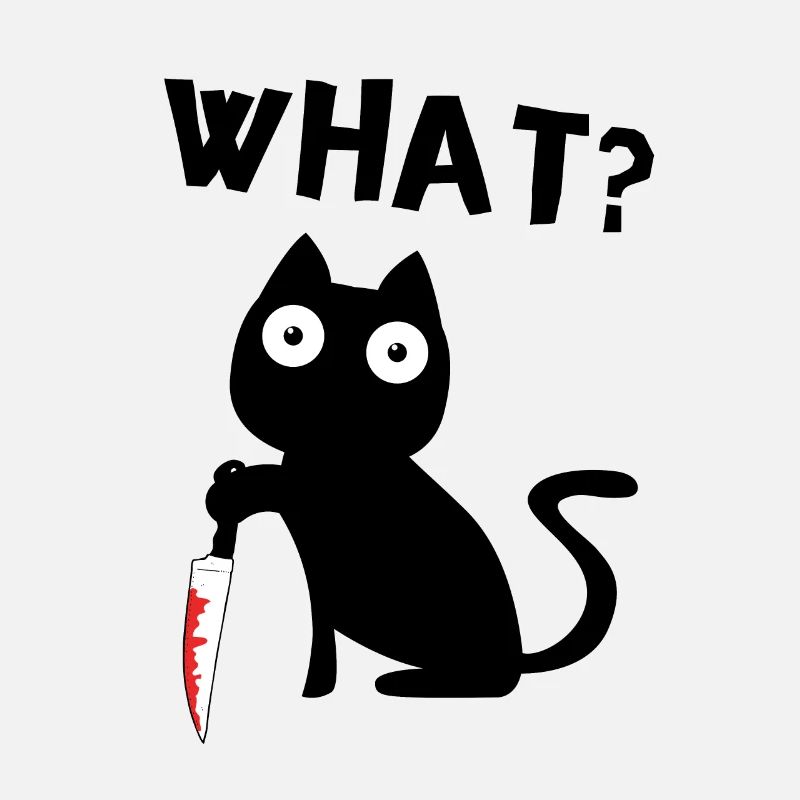 Black Murderous Cat What? Meme Cat with Knife