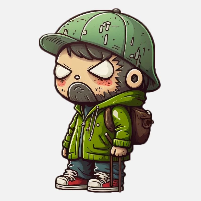 Cool Cartoon Figur mit Rucksack auf Sherlock Mütze