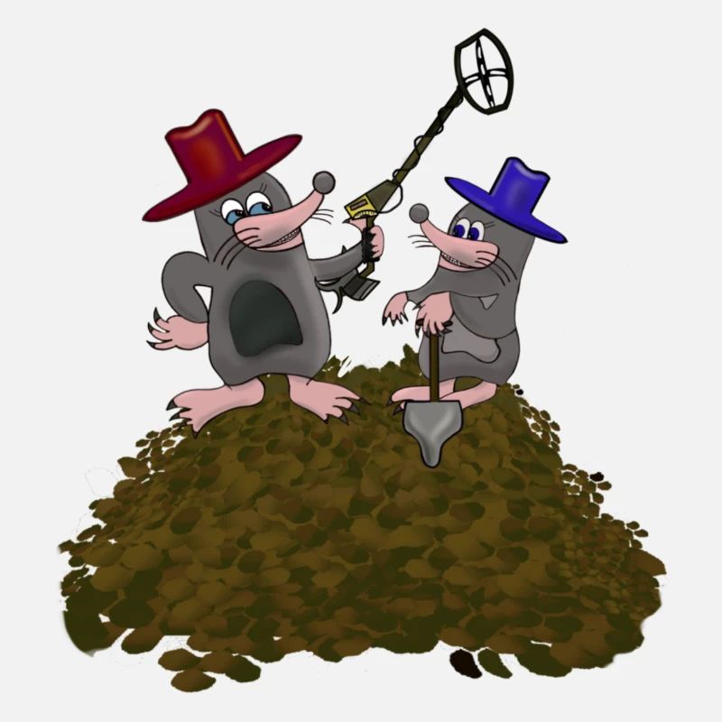 Two moles with detector and spade